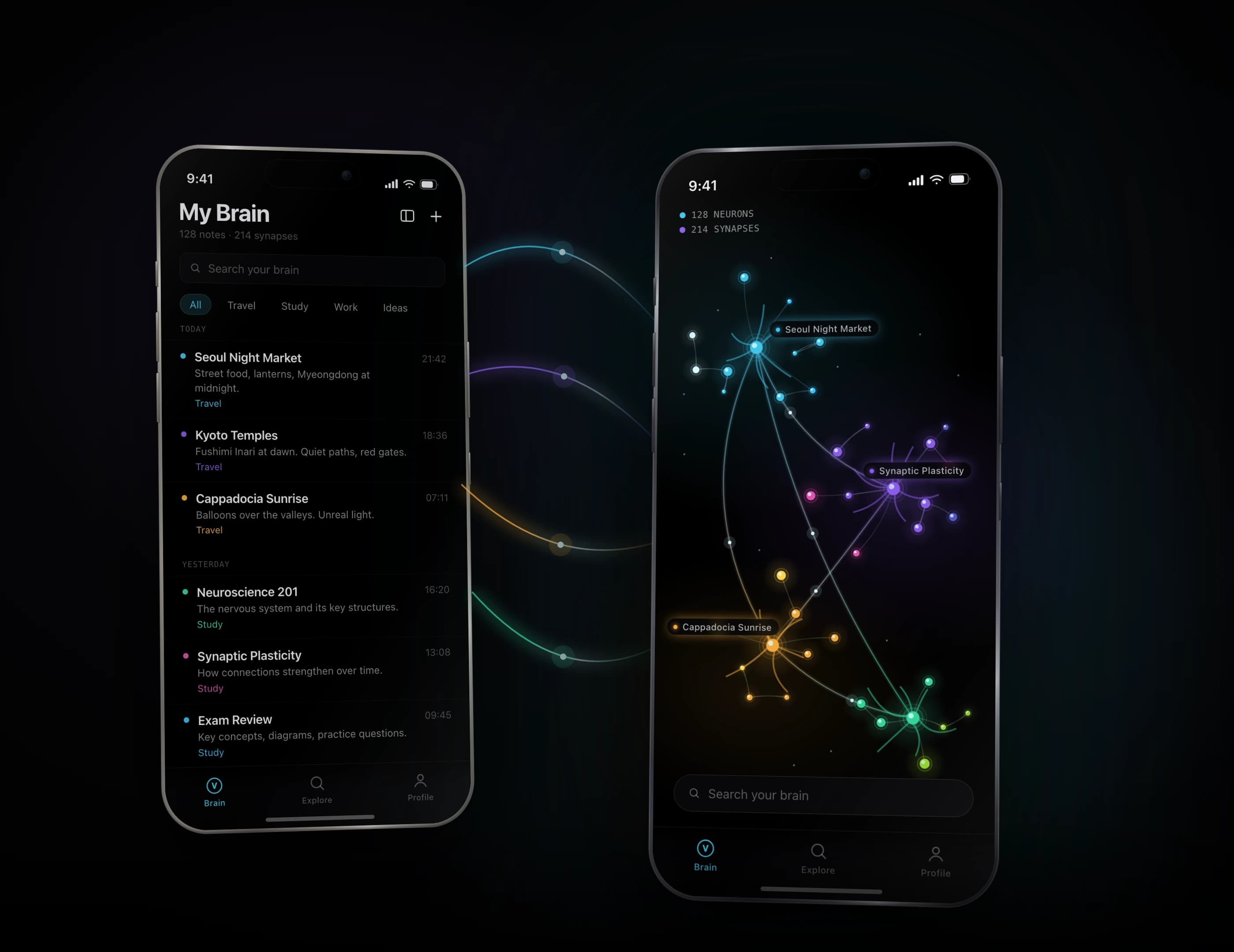 Voynot on two phones: the notes list and the living neural field