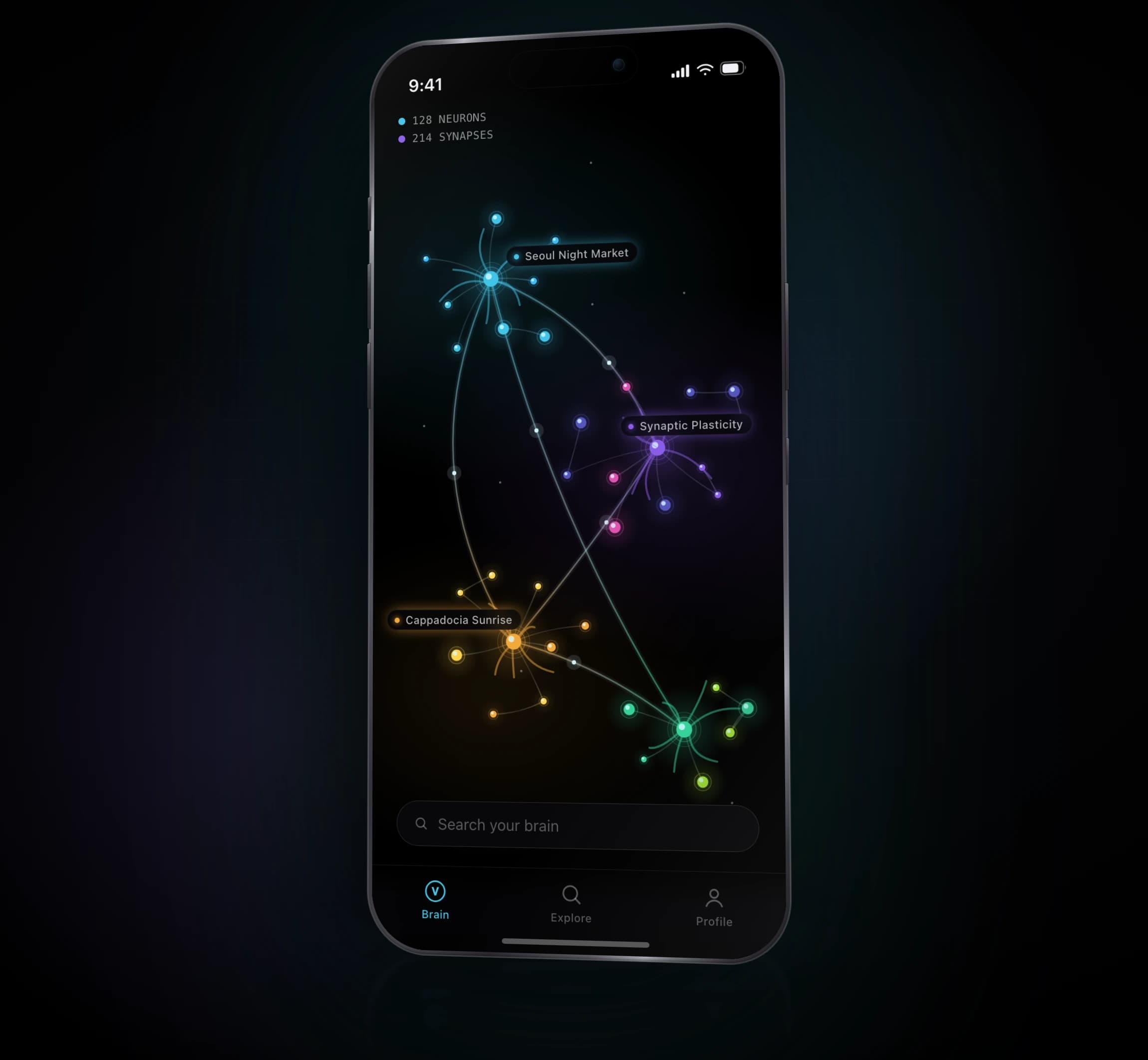 A tilted phone showing the living neural field